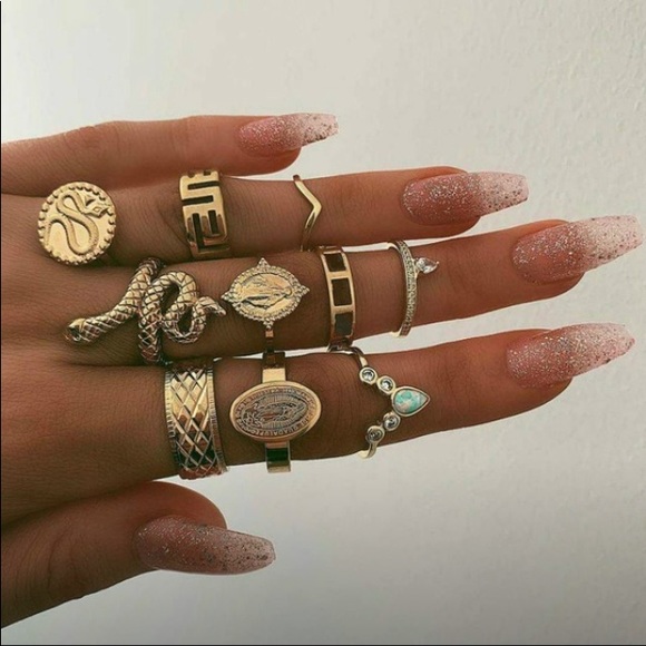 Jewelry - 1 day SALE! 2day! Snake 10Pc Bold Boho Ring seT